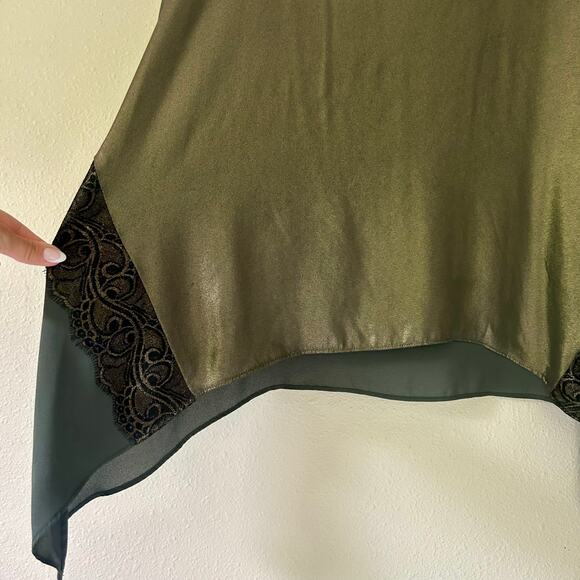 Chico’s asymmetric metallic olive green tunic holiday party Whimsigoth fairy XL - Picture 3 of 13